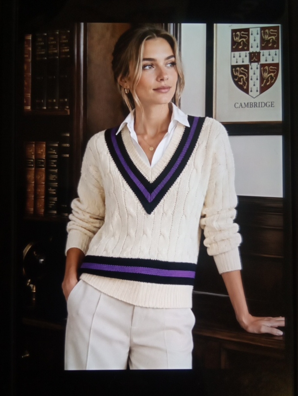 Ryder&amis Cambridge Pure New Wool Sweater Preppy Cable Knit Collegiate Xs - Picture 3 of 10